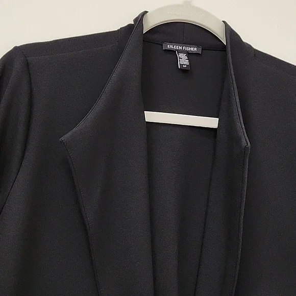 Eileen Fisher preppy Black Drape Open Blazer Office Siren size Small - Picture 16 of 17